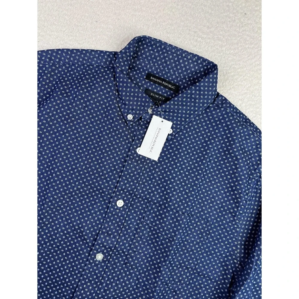 Banana Republic Shirt Mens Medium Blue Chambray Slim Fit Long Sleeve Button Up